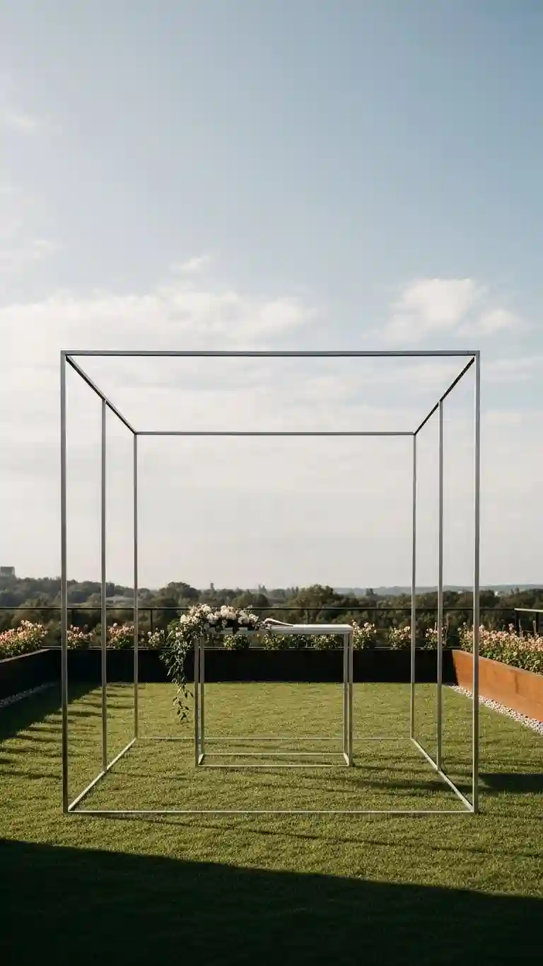 25 Outdoor Wedding Altars Ideas for a Dreamy Ceremony 6 Minimalist Metal Frame Altar