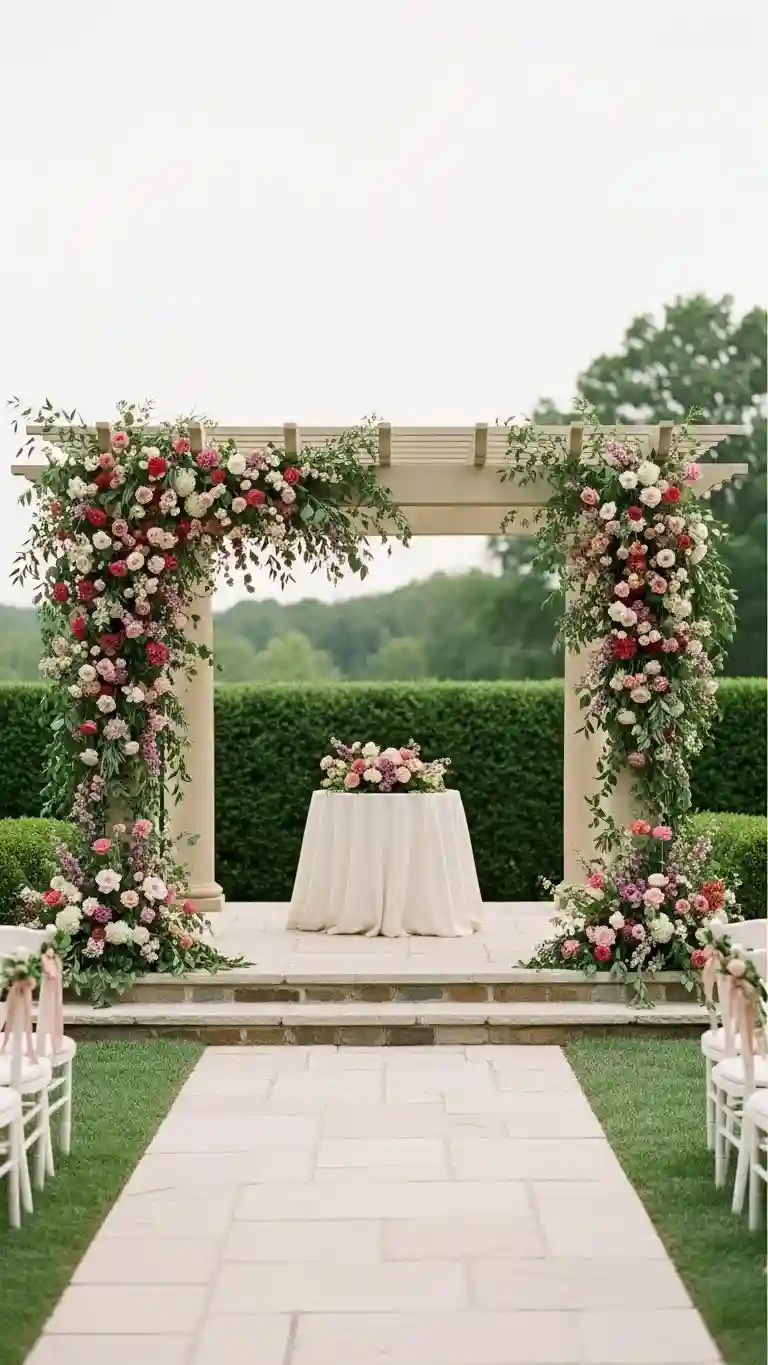 25 Outdoor Wedding Altars Ideas for a Dreamy Ceremony 7 Floral Garden Pergola Altar