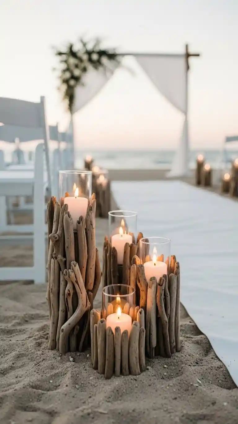 Aisle Runners with Coastal Motifs Driftwood Candle Holders