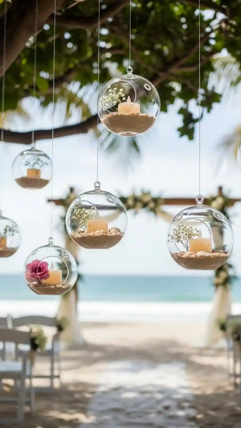 Aisle Runners with Coastal Motifs Hanging Glass Orbs