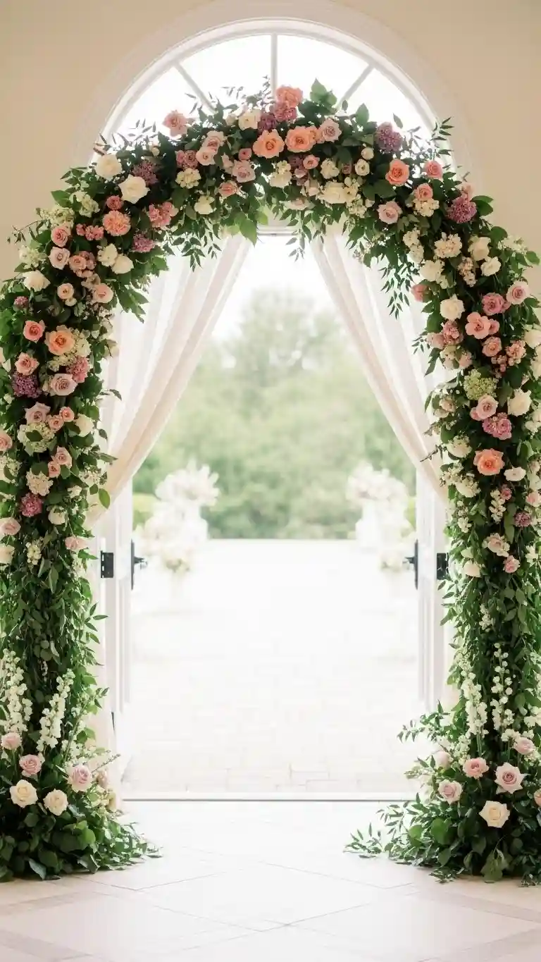 Aisle Runners with Coastal Motifs Floral Archways for a Romantic Welcome