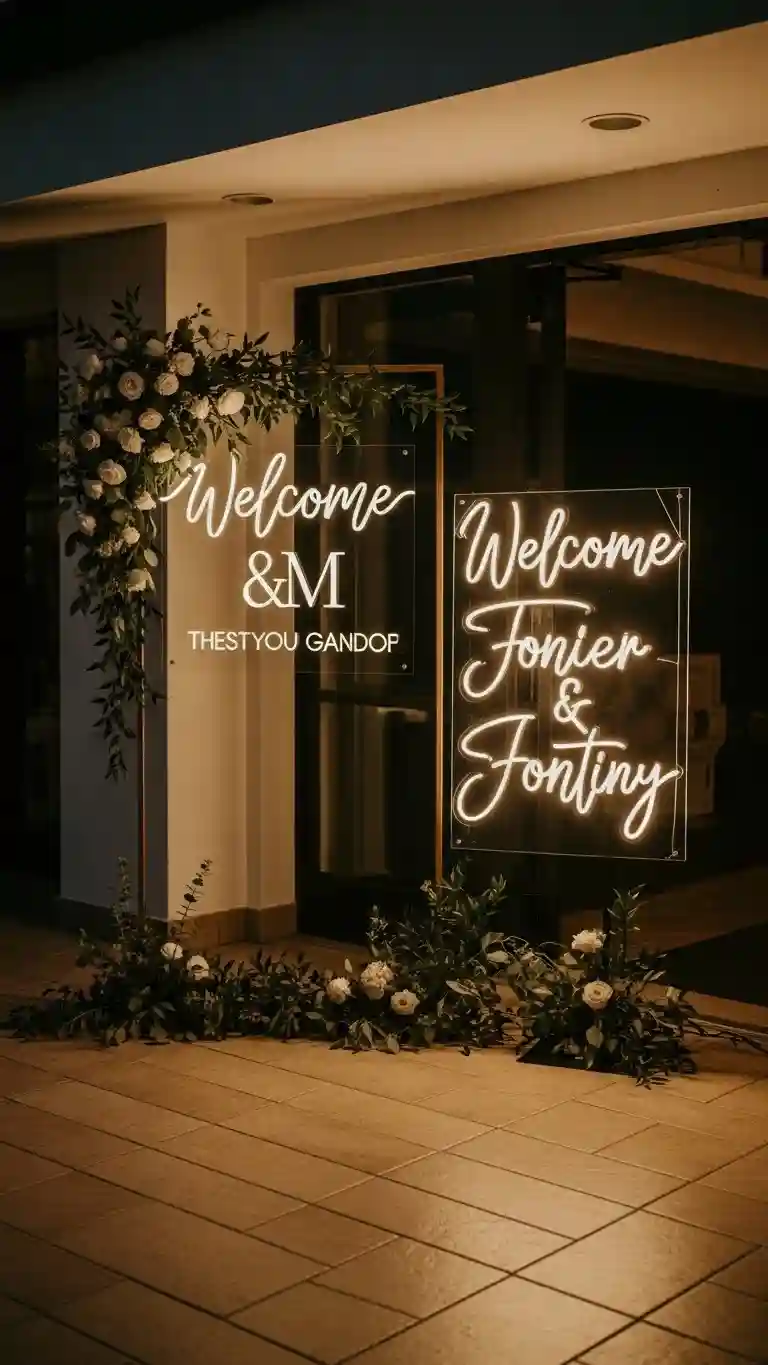 Aisle Runners with Coastal Motifs Customized Signage with Calligraphy or Neon Lights