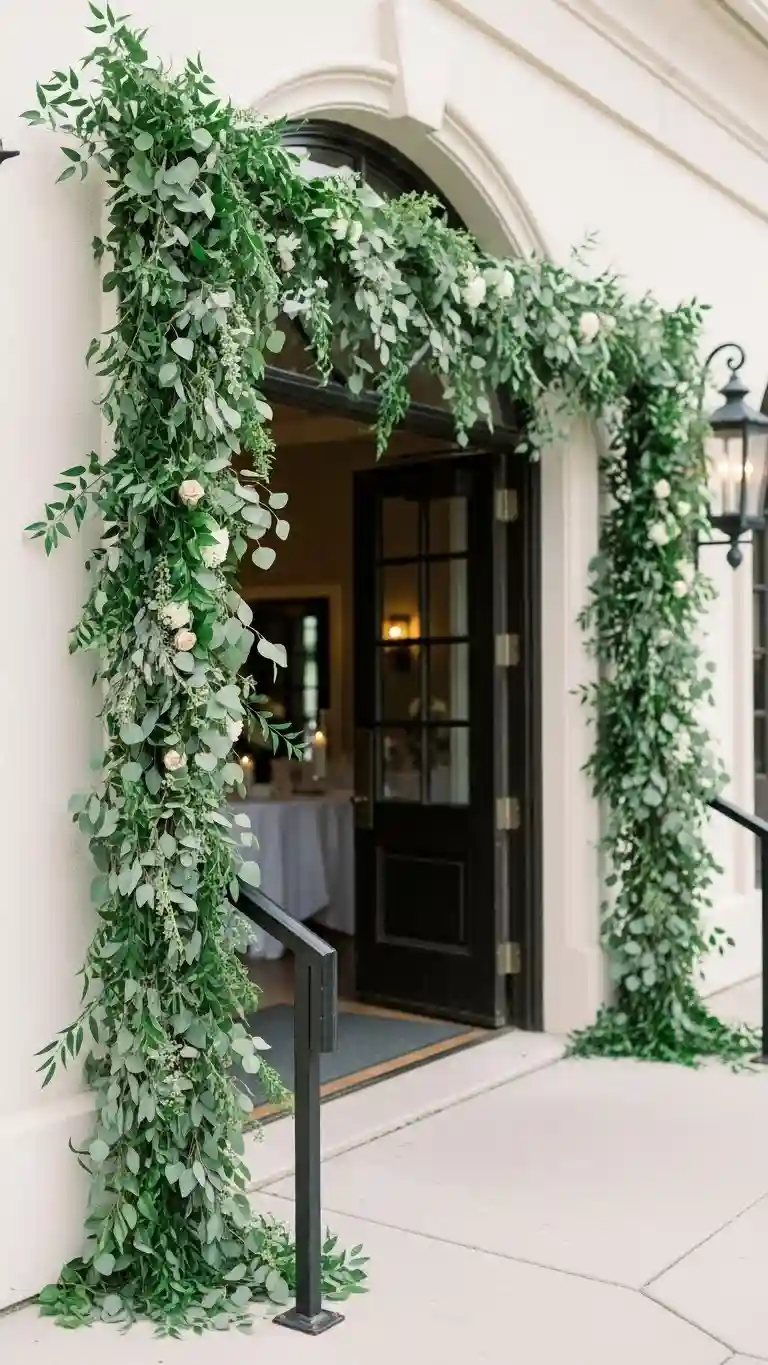Aisle Runners with Coastal Motifs Greenery Garlands for a Natural, Fresh Look