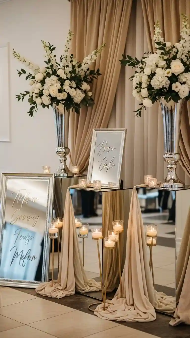 Aisle Runners with Coastal Motifs Mirror or Metallic Accents for a Touch of Glam