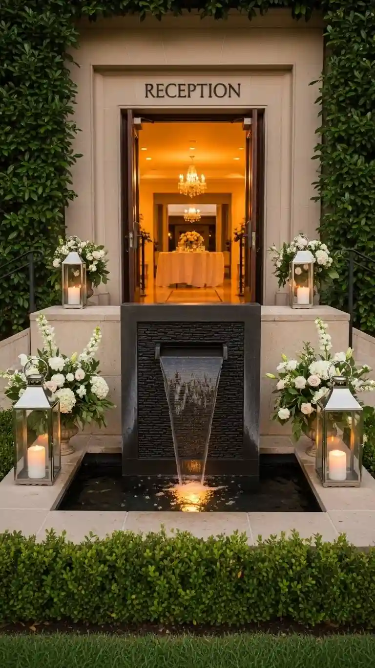 Aisle Runners with Coastal Motifs Water Features or Fountains for Elegant Tranquility