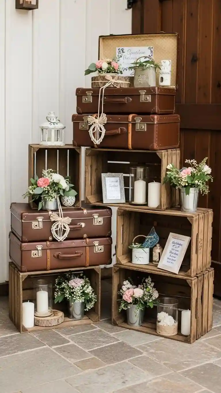 Aisle Runners with Coastal Motifs Vintage Suitcases or Crates for Rustic Charm