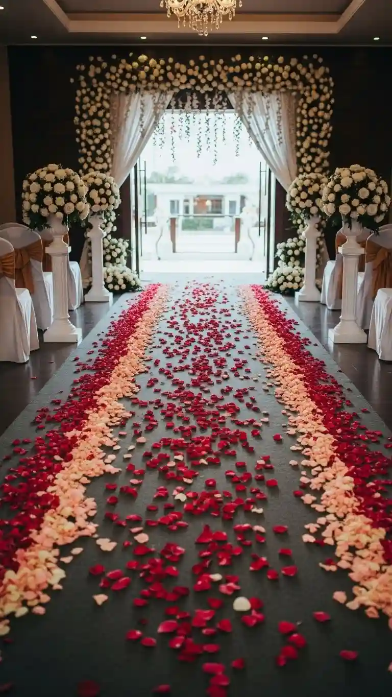 Aisle Runners with Coastal Motifs Flower Petal Pathways for a Fairy-Tale Entrance