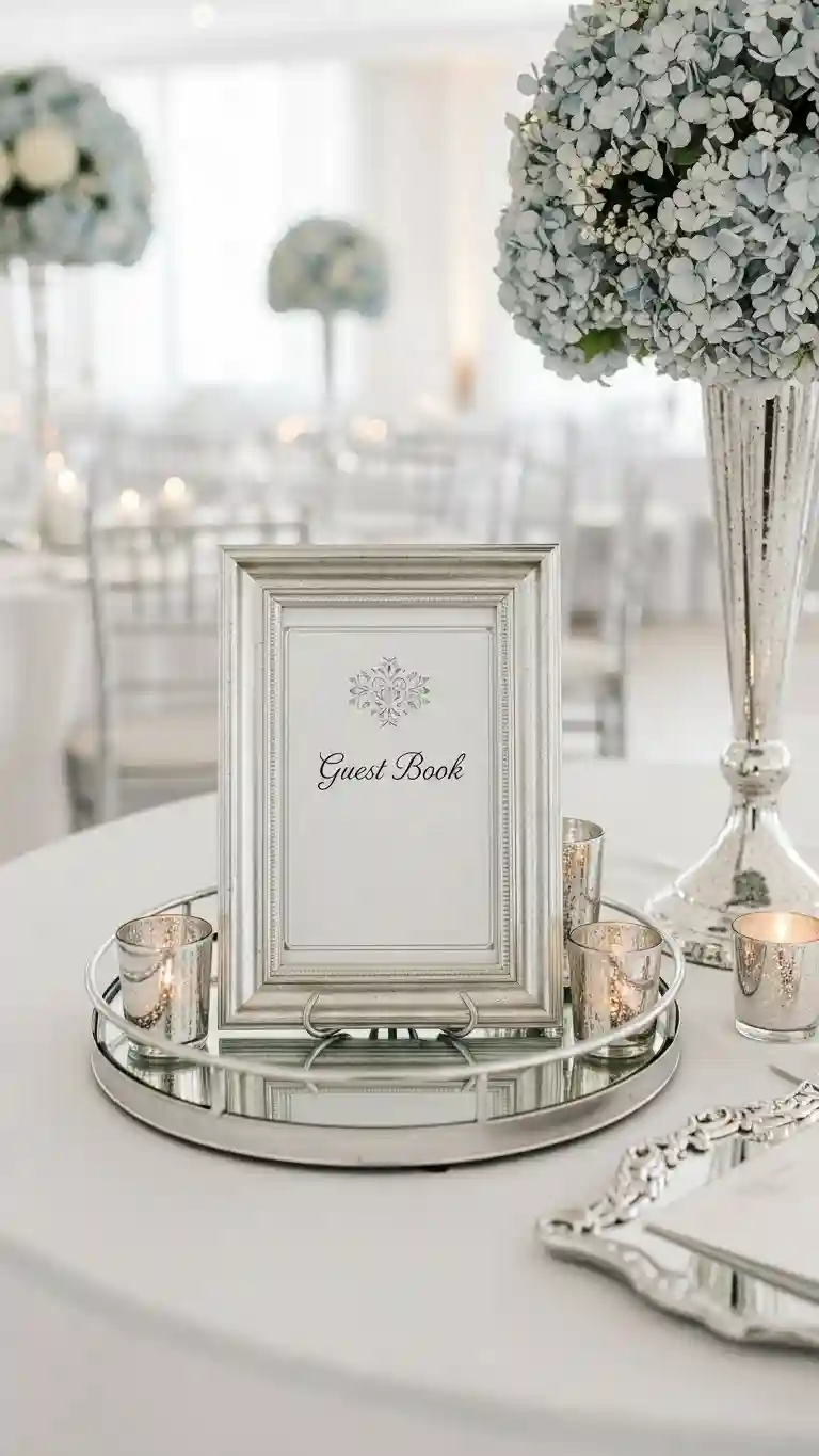 Aisle Runners with Coastal Motifs Silver-Themed Guest Book Displays