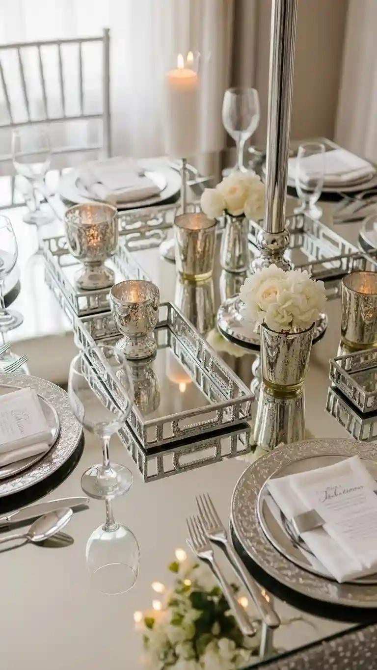 Aisle Runners with Coastal Motifs Mirror Table Accents for Reflective Elegance