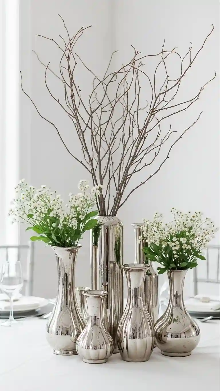 Aisle Runners with Coastal Motifs Metallic Vases for Centerpieces
