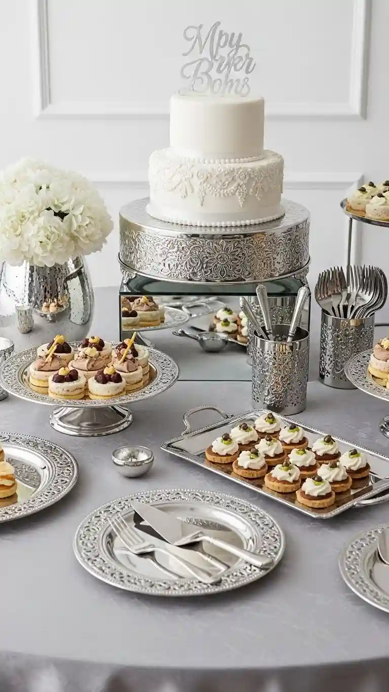 Aisle Runners with Coastal Motifs Silver Cake Stands and Dessert Displays