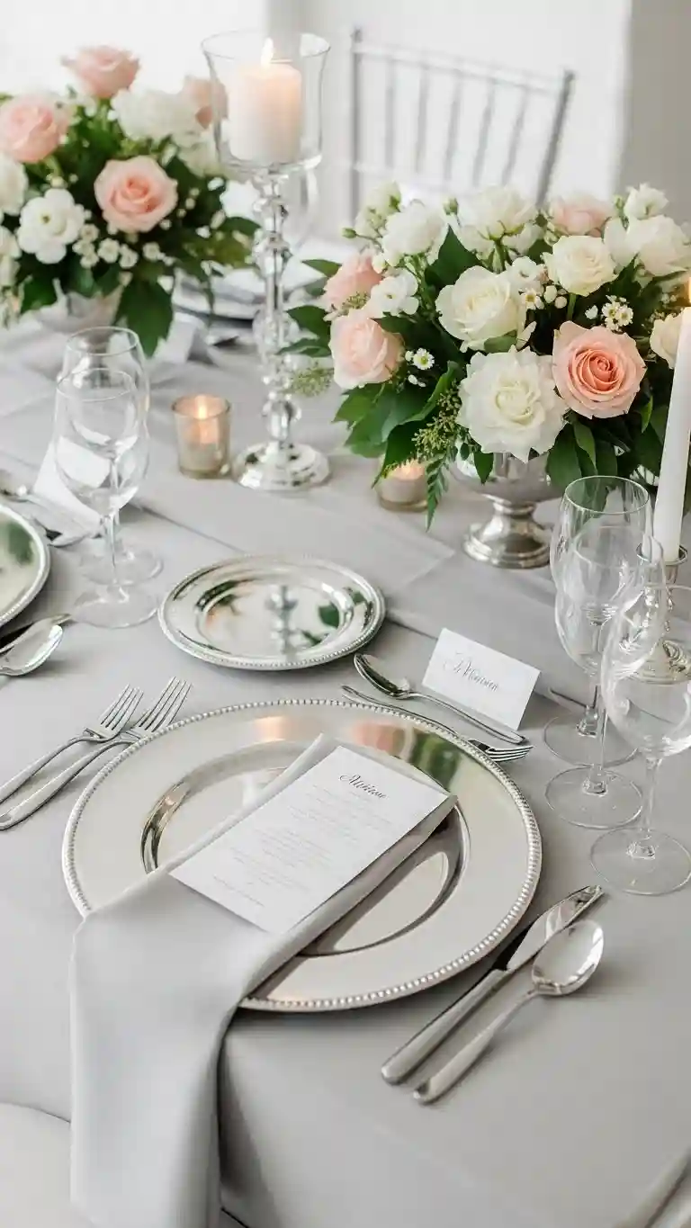 Aisle Runners with Coastal Motifs Metallic Silver Tableware and Chargers