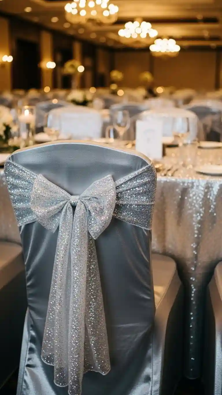 Aisle Runners with Coastal Motifs Shimmering Silver Chair Covers and Sashes