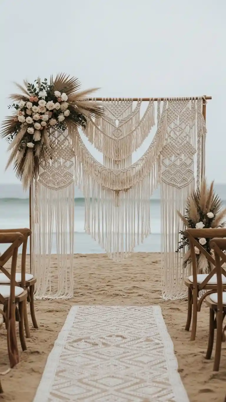 Aisle Runners with Coastal Motifs Macramé Backdrops for Bohemian Beach Ceremonies
