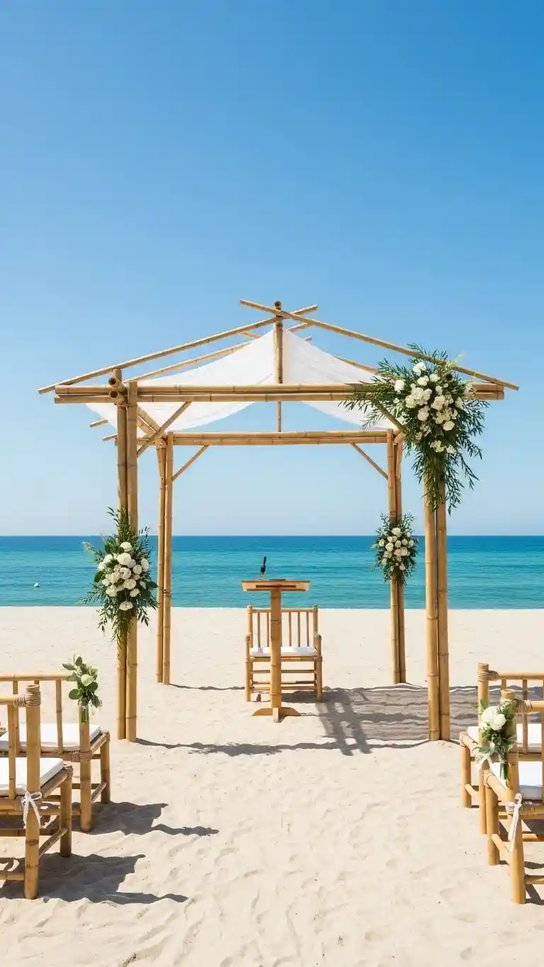 Aisle Runners with Coastal Motifs Bamboo Ceremony Structures for Tropical Appeal