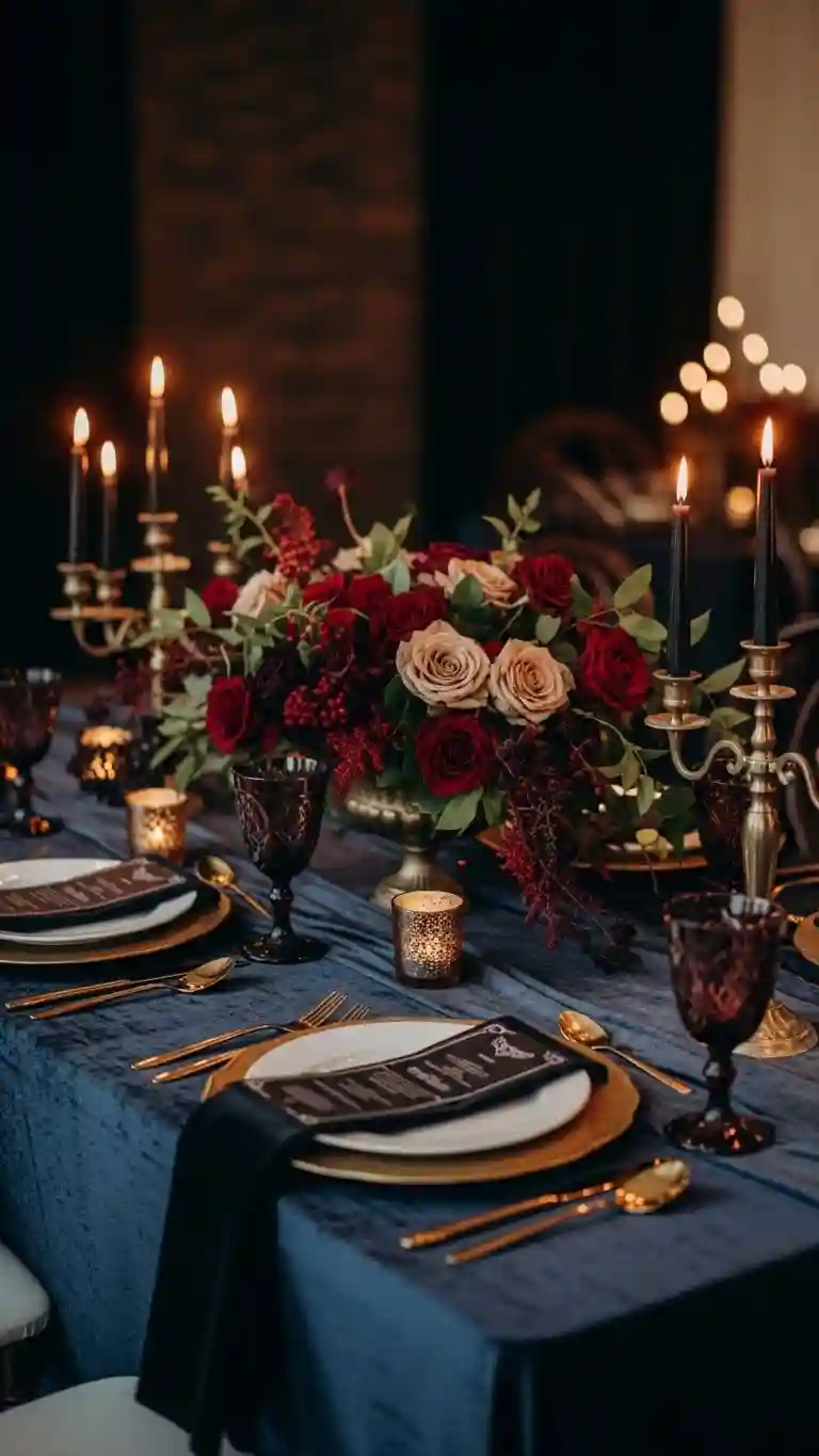 Aisle Runners with Coastal Motifs Defines a Gothic Wedding Table Aesthetic