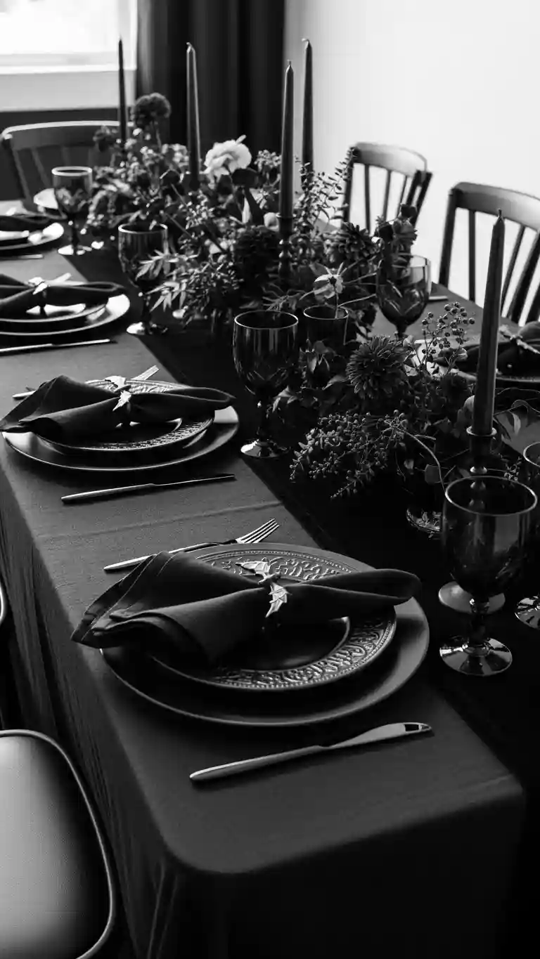 Aisle Runners with Coastal Motifs Monochromatic Black Tables for Dramatic Impact