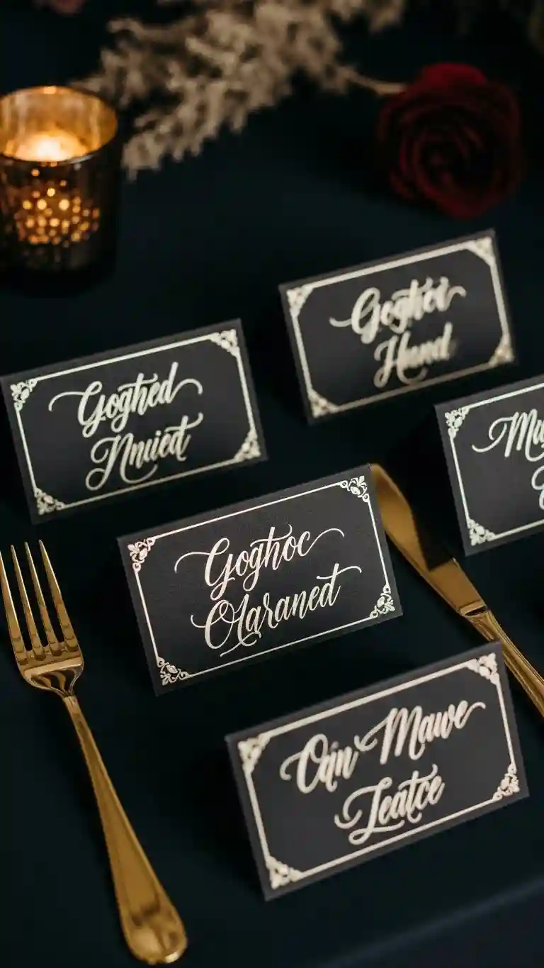 Aisle Runners with Coastal Motifs Gothic Script Place Cards with Personal Touch