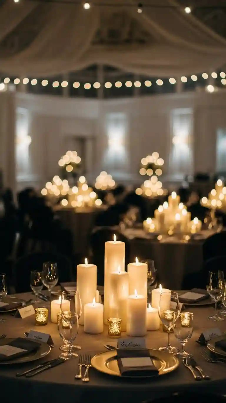 Aisle Runners with Coastal Motifs Grouped Candles for Dramatic Visual Impact
