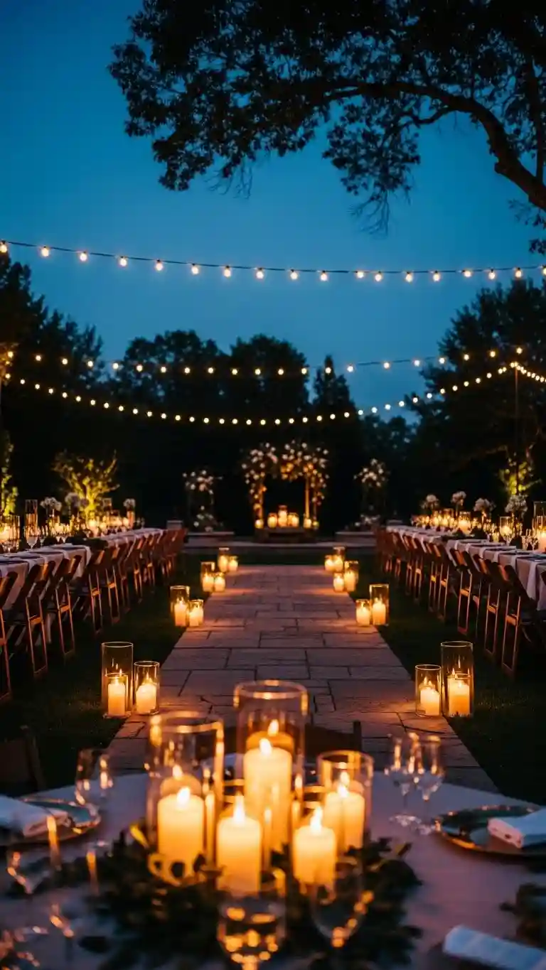 Aisle Runners with Coastal Motifs Candle Decor for Outdoor Evening Receptions