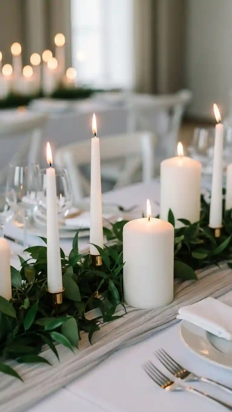 Aisle Runners with Coastal Motifs Minimalist White Candle Displays
