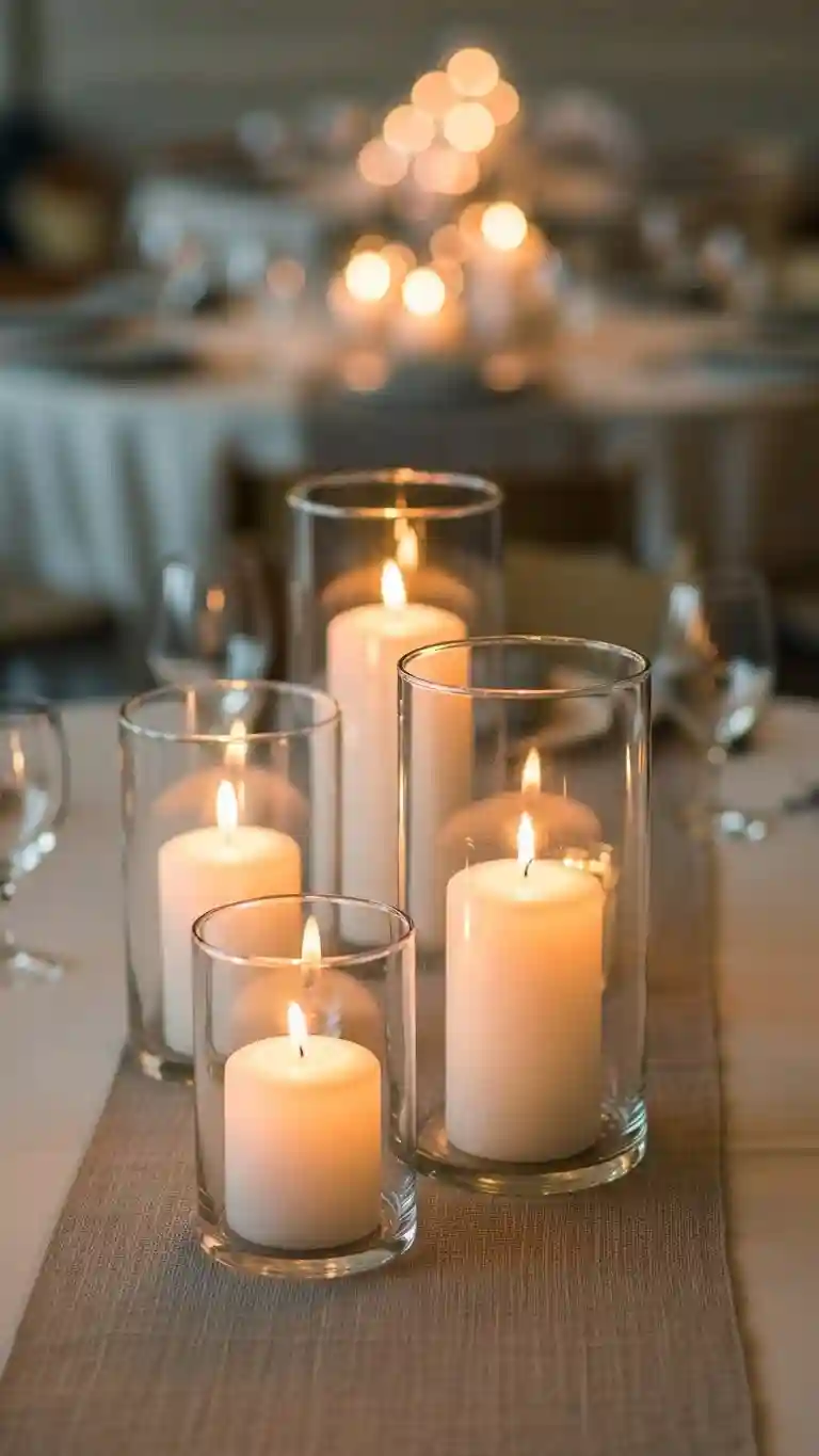 Aisle Runners with Coastal Motifs Hurricane Candle Centerpieces for Timeless Elegance