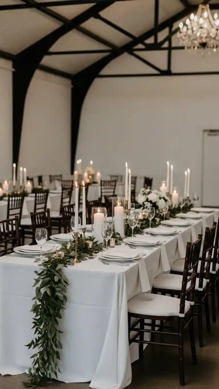 Aisle Runners with Coastal Motifs Tall Pillar Candles for Grand Reception Tables