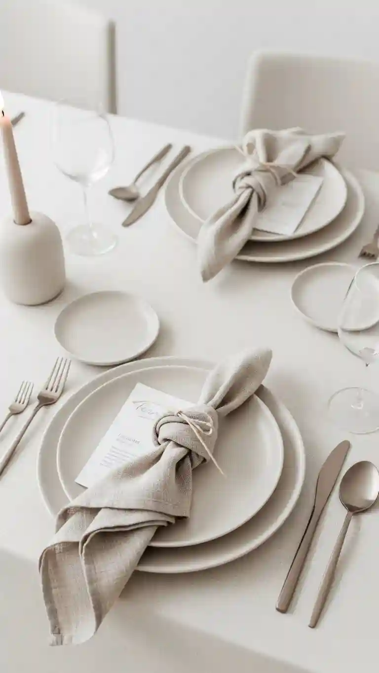 Aisle Runners with Coastal Motifs Minimalist Place Settings in Ivory and Stone Tones