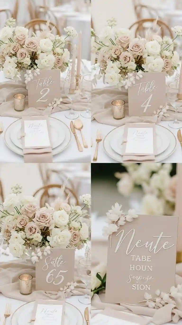 Aisle Runners with Coastal Motifs Neutral-Themed Table Numbers and Signage