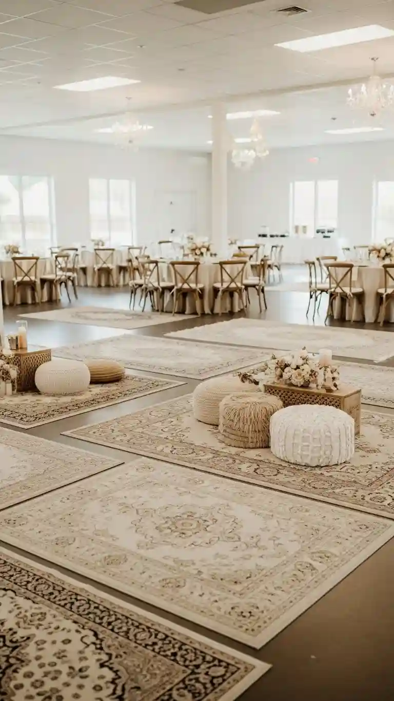 Aisle Runners with Coastal Motifs Neutral Rug Layers for Cozy Reception Spaces