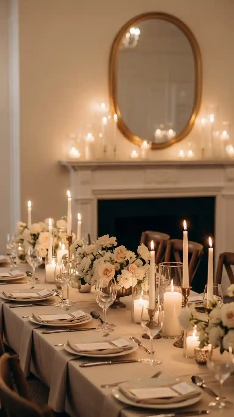 Aisle Runners with Coastal Motifs Layered Candles for Atmosphere and Depth