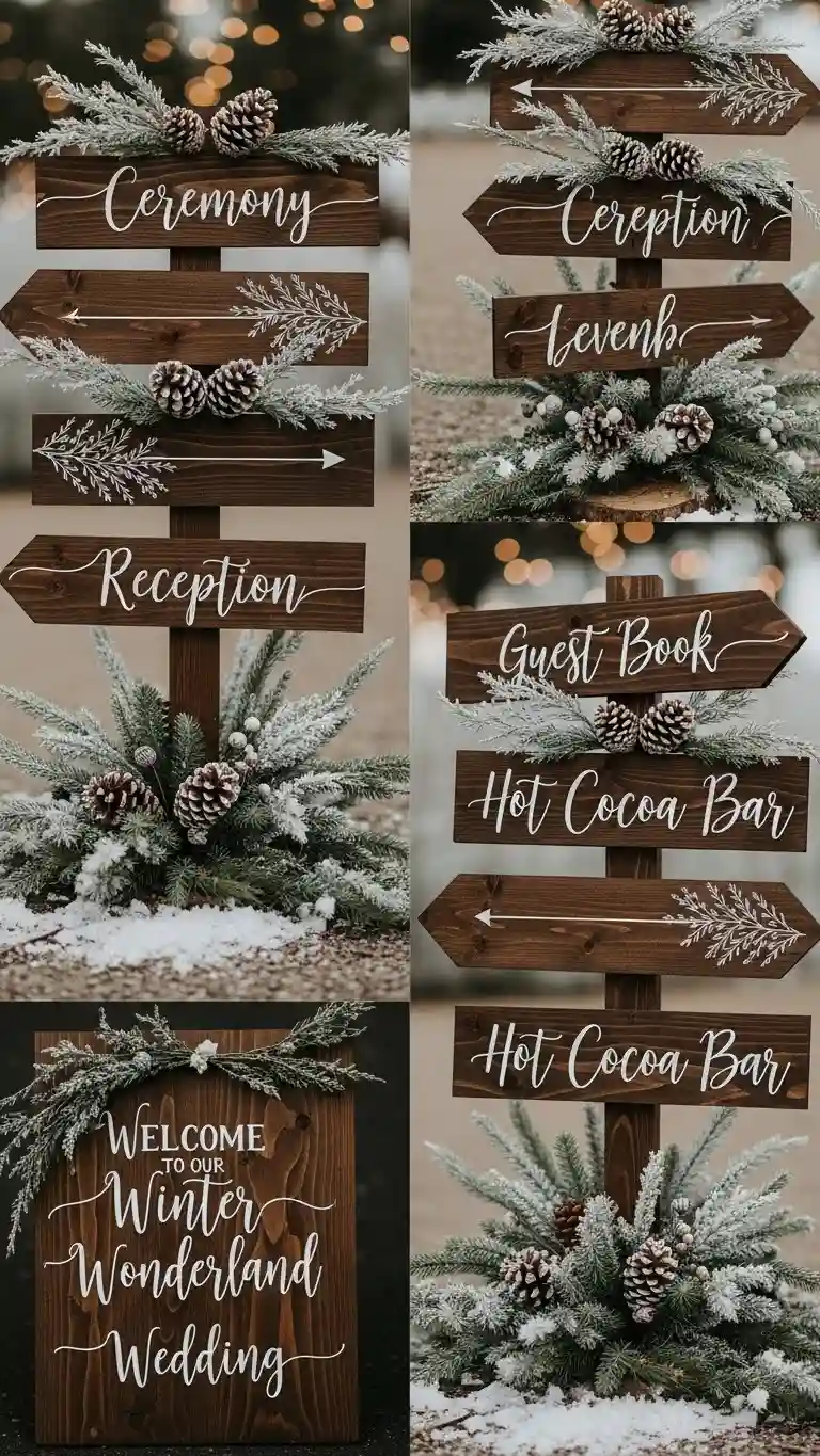 Aisle Runners with Coastal Motifs Winter-Inspired Signage Throughout the Venue