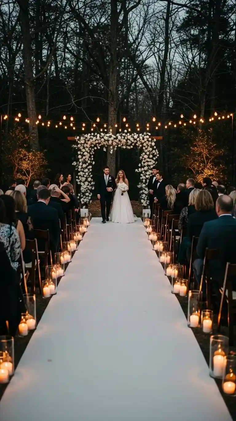 Aisle Runners with Coastal Motifs Candle-Lit Aisles for a Soft and Magical Entrance