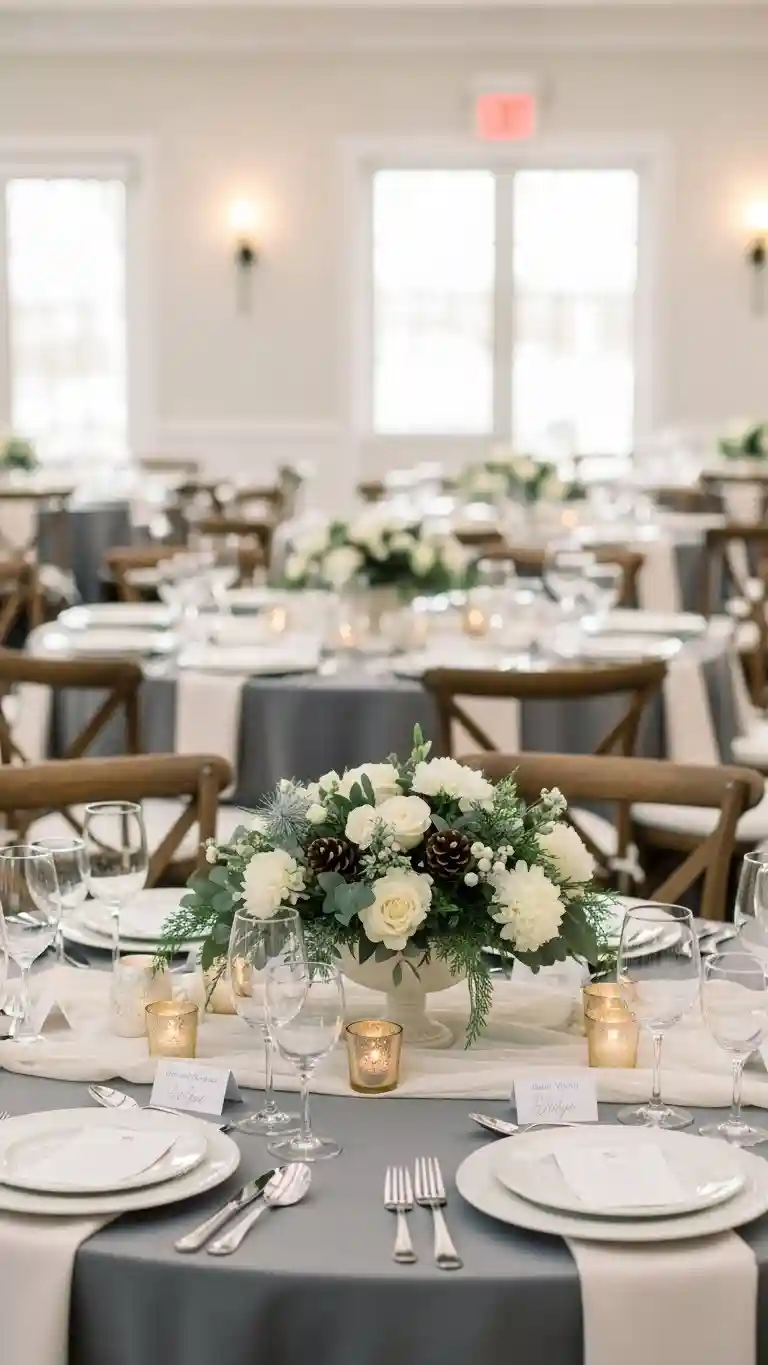 Aisle Runners with Coastal Motifs Reception Tables Styled with Winter Elegance