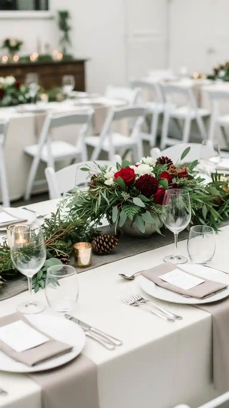 Aisle Runners with Coastal Motifs Seasonal Centerpieces Using Natural Winter Elements