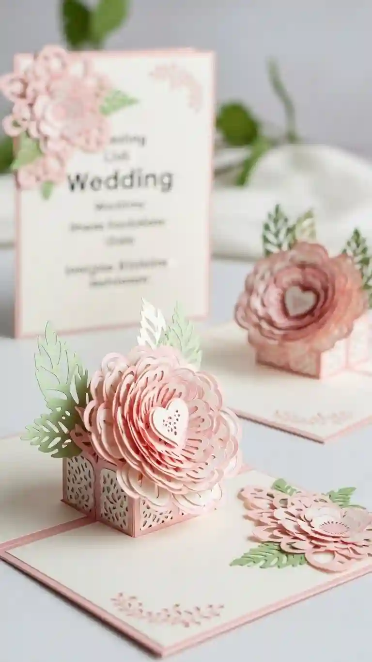 Aisle Runners with Coastal Motifs Floral Pop-Up 3D Wedding Invitations with Layered Petals