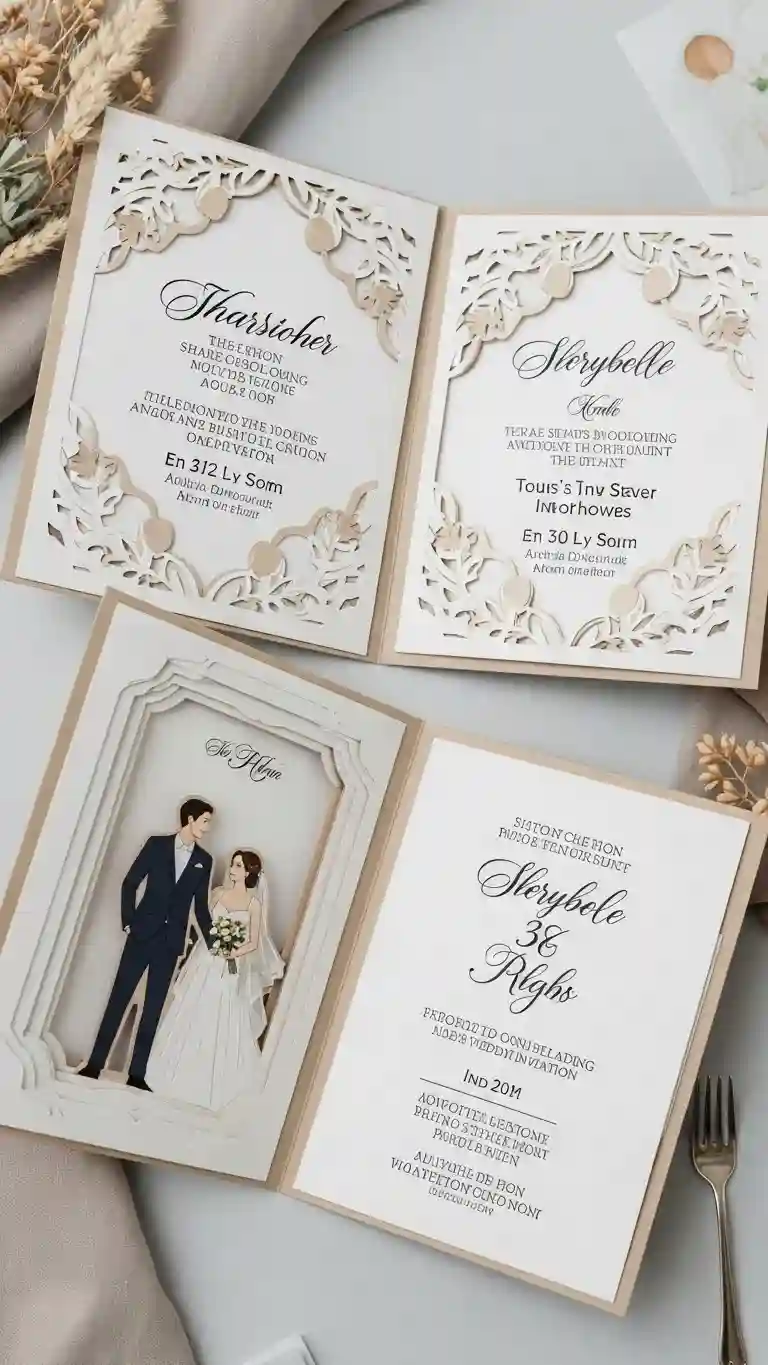 Aisle Runners with Coastal Motifs Storybook-Style 3D Wedding Invitations