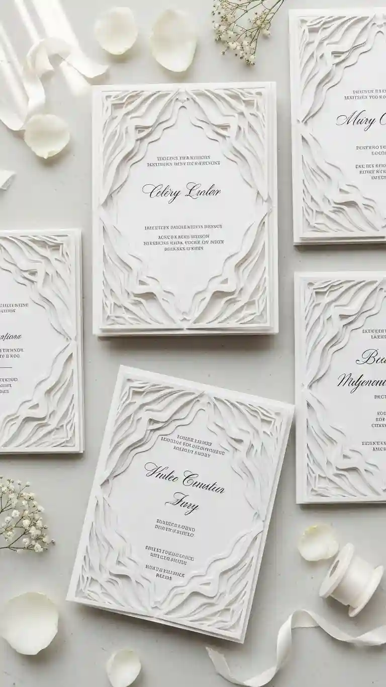 Aisle Runners with Coastal Motifs Classic White-on-White 3D Wedding Invitations