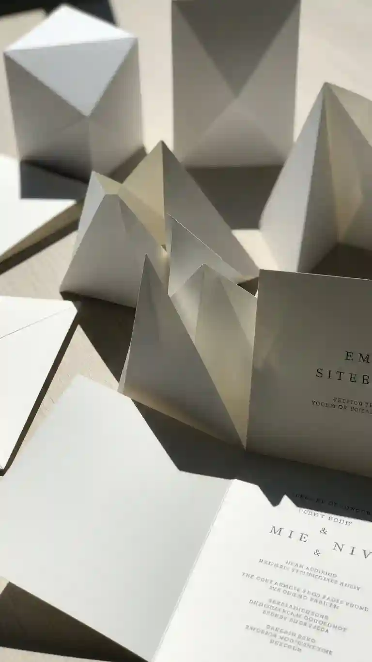 Aisle Runners with Coastal Motifs Minimal Fold Sculpture 3D Wedding Invitations