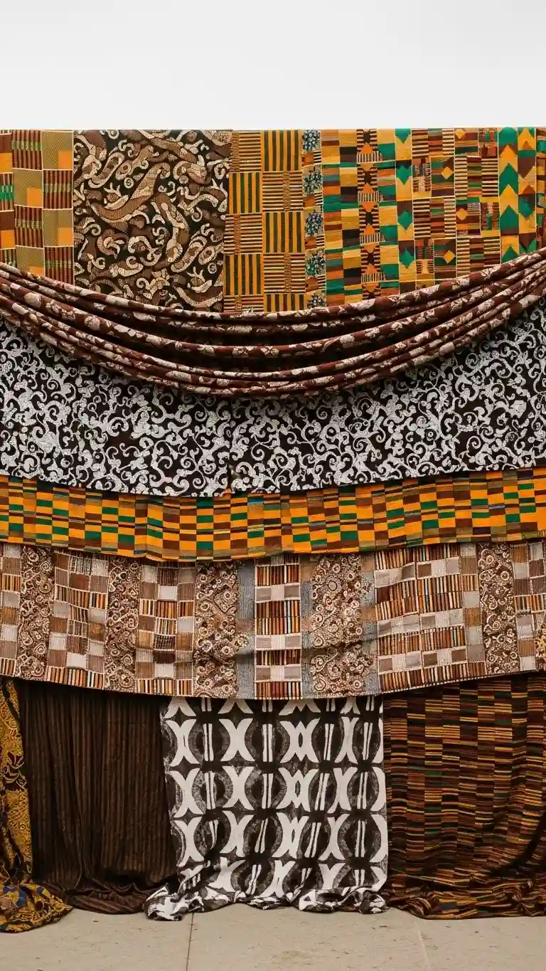 Aisle Runners with Coastal Motifs Layered African Textiles as Ceremony Backdrops