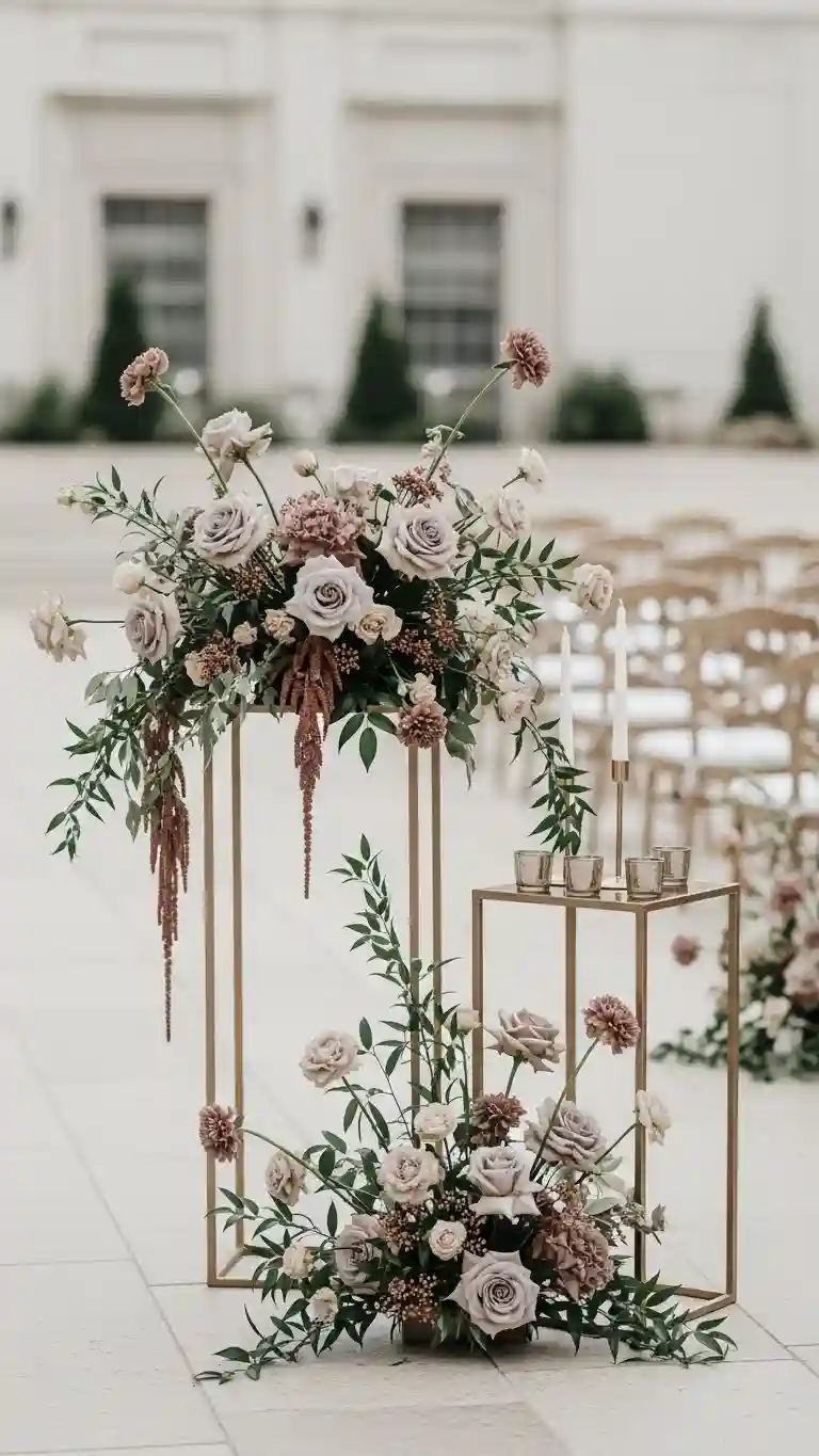 Aisle Runners with Coastal Motifs Structured Floral Arrangements