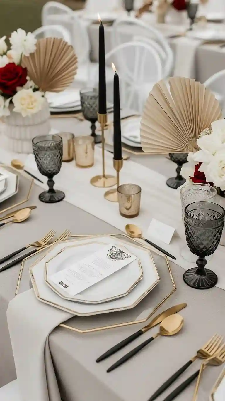 Aisle Runners with Coastal Motifs Elevated Tabletop Styling with Neo Deco Wedding Glam Accents