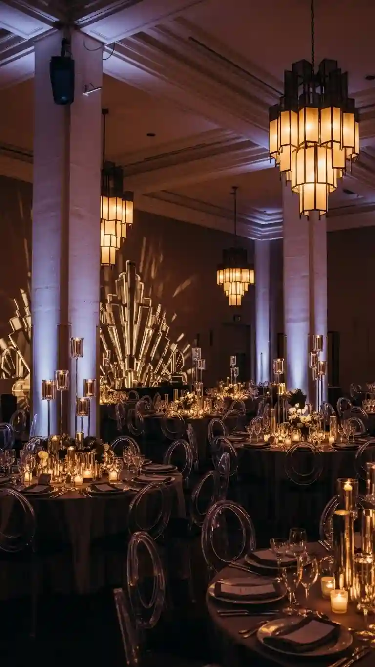 Aisle Runners with Coastal Motifs Dramatic Lighting Designs That Enhance Neo Deco Wedding Glam