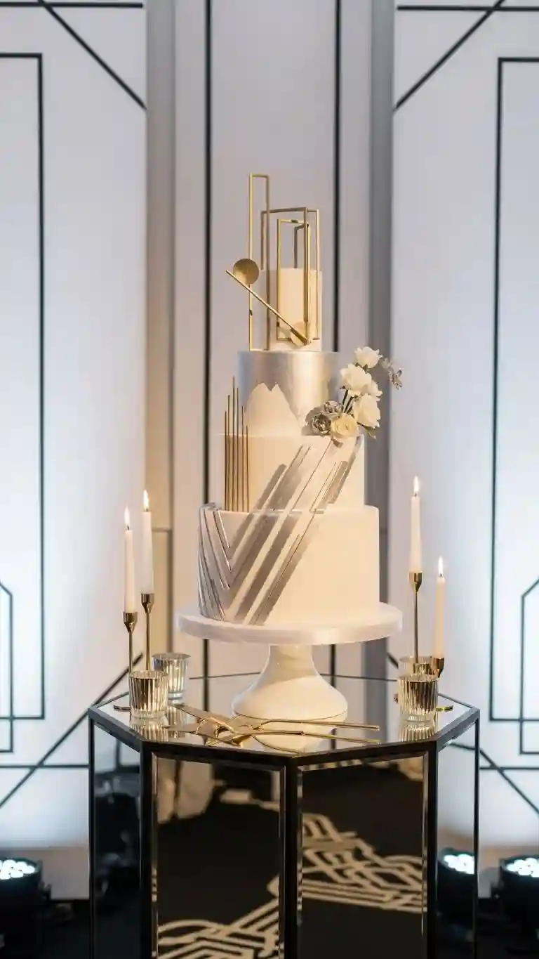 Aisle Runners with Coastal Motifs Luxe Cake Displays That Reflect Neo Deco Wedding Glam
