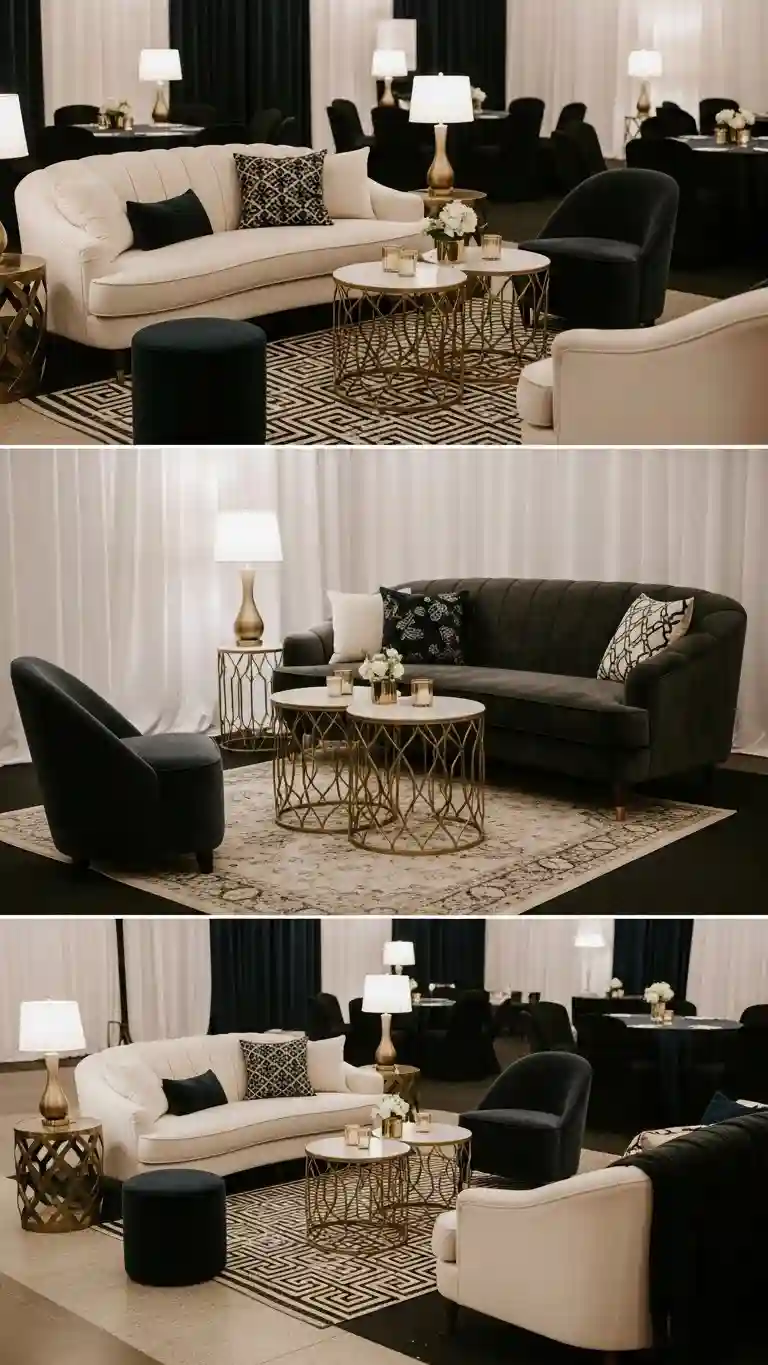 Aisle Runners with Coastal Motifs Luxe Lounge Areas with Neo Deco Wedding Glam Flair