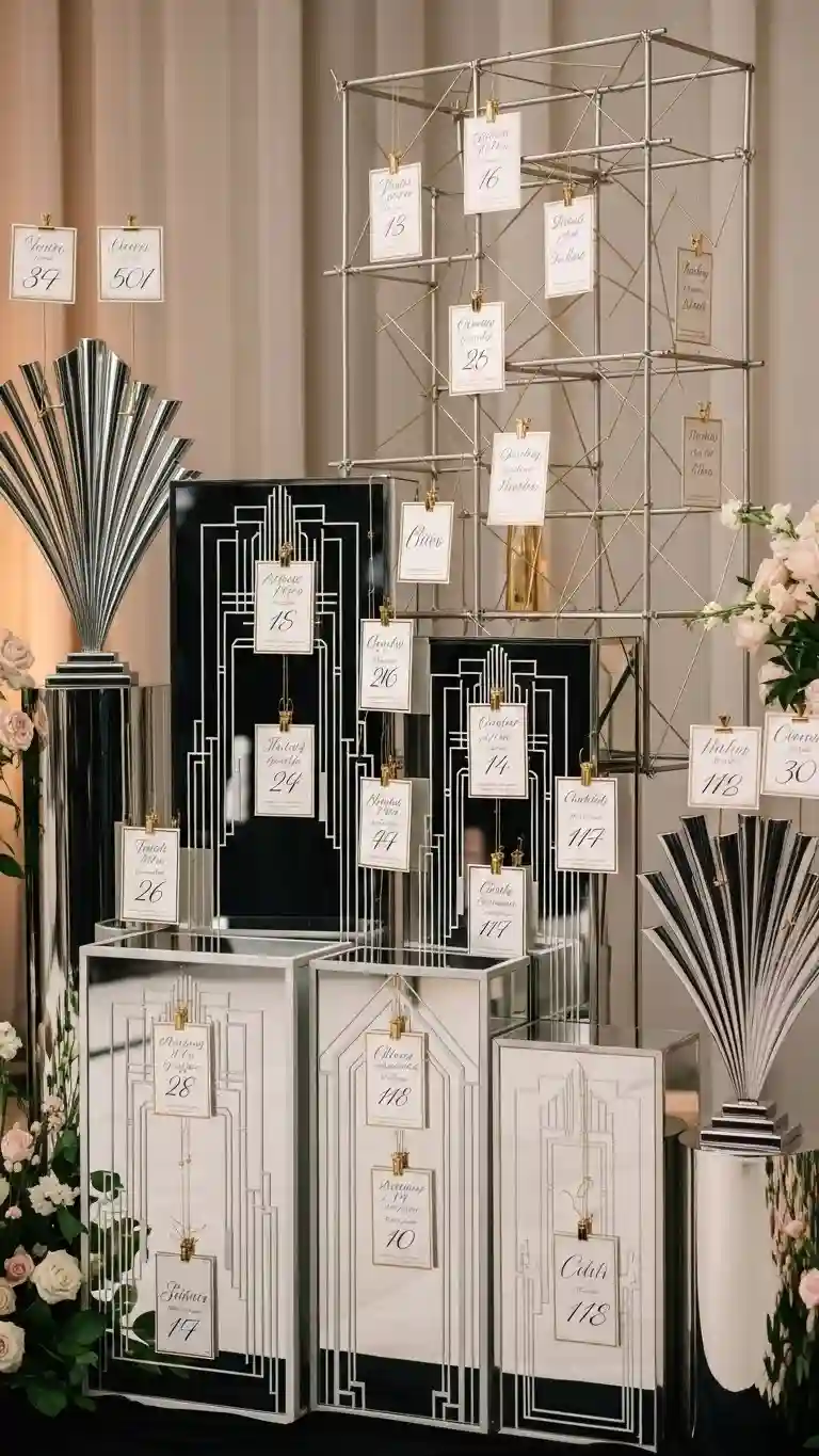 Aisle Runners with Coastal Motifs Art Deco–Inspired Escort Card Displays