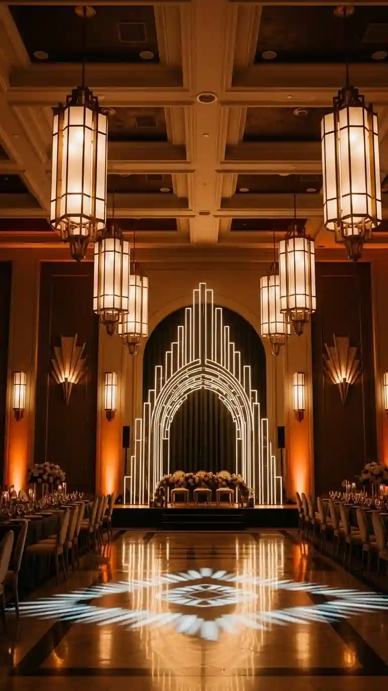 Aisle Runners with Coastal Motifs Statement Lighting Installations with Deco Influence