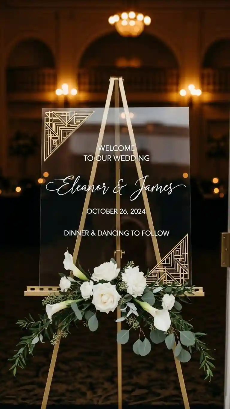 Aisle Runners with Coastal Motifs Glamorous Wedding Signage with Neo Deco Styling