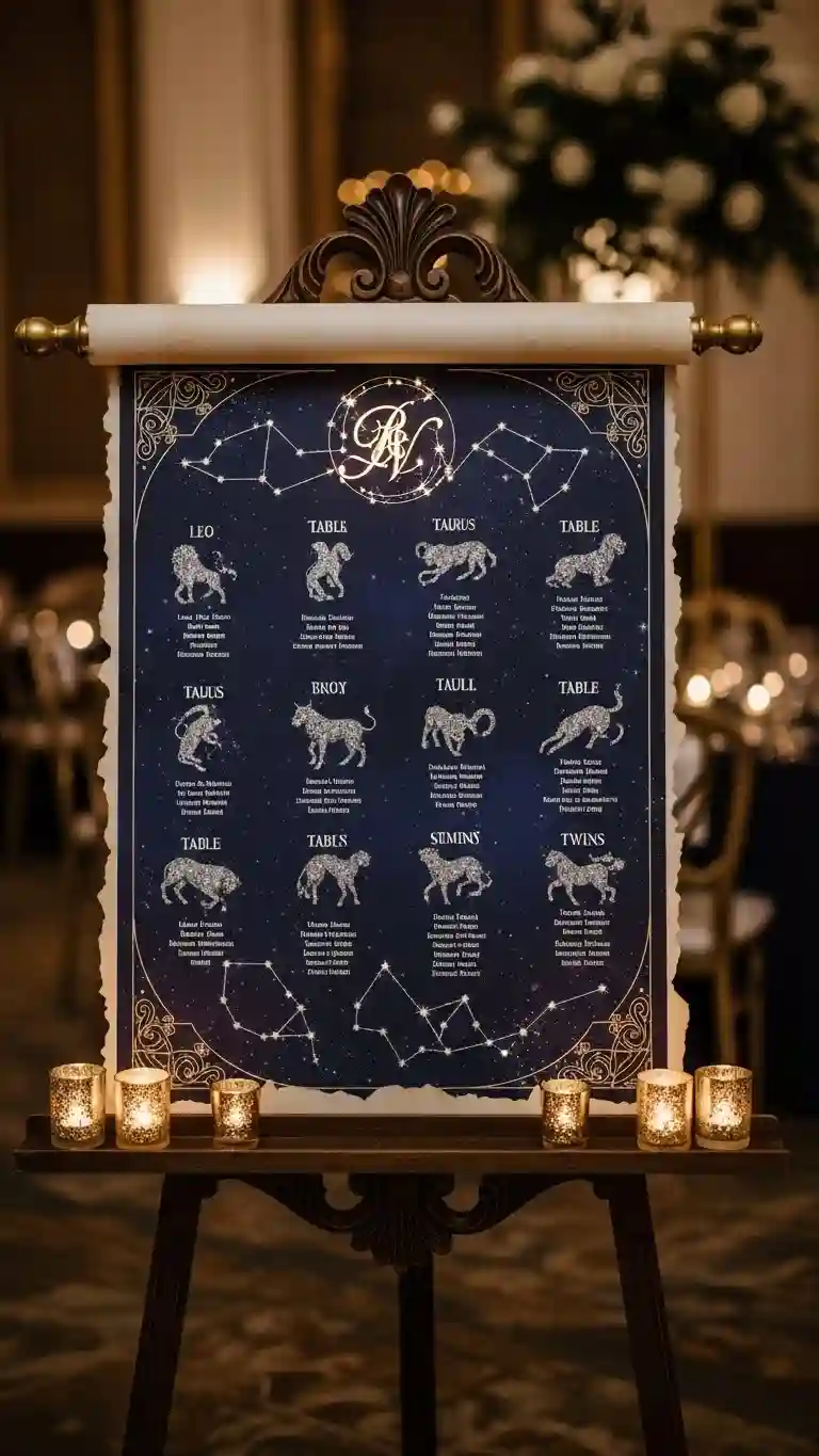 Aisle Runners with Coastal Motifs Zodiac-Inspired Seating Charts