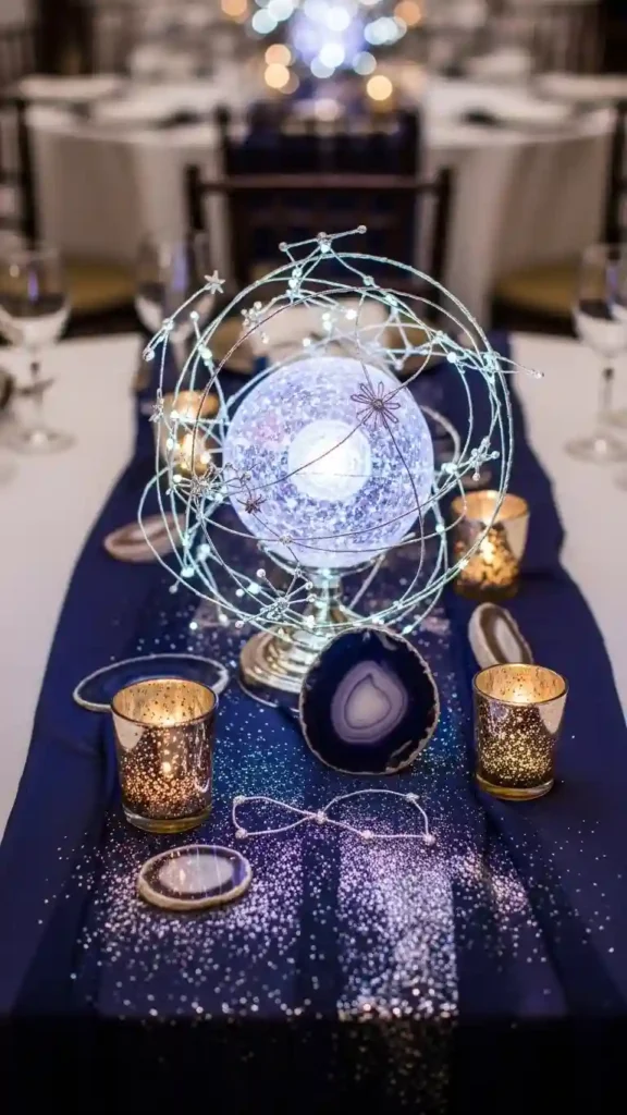 Aisle Runners with Coastal Motifs Cosmic-Inspired Table Centerpieces